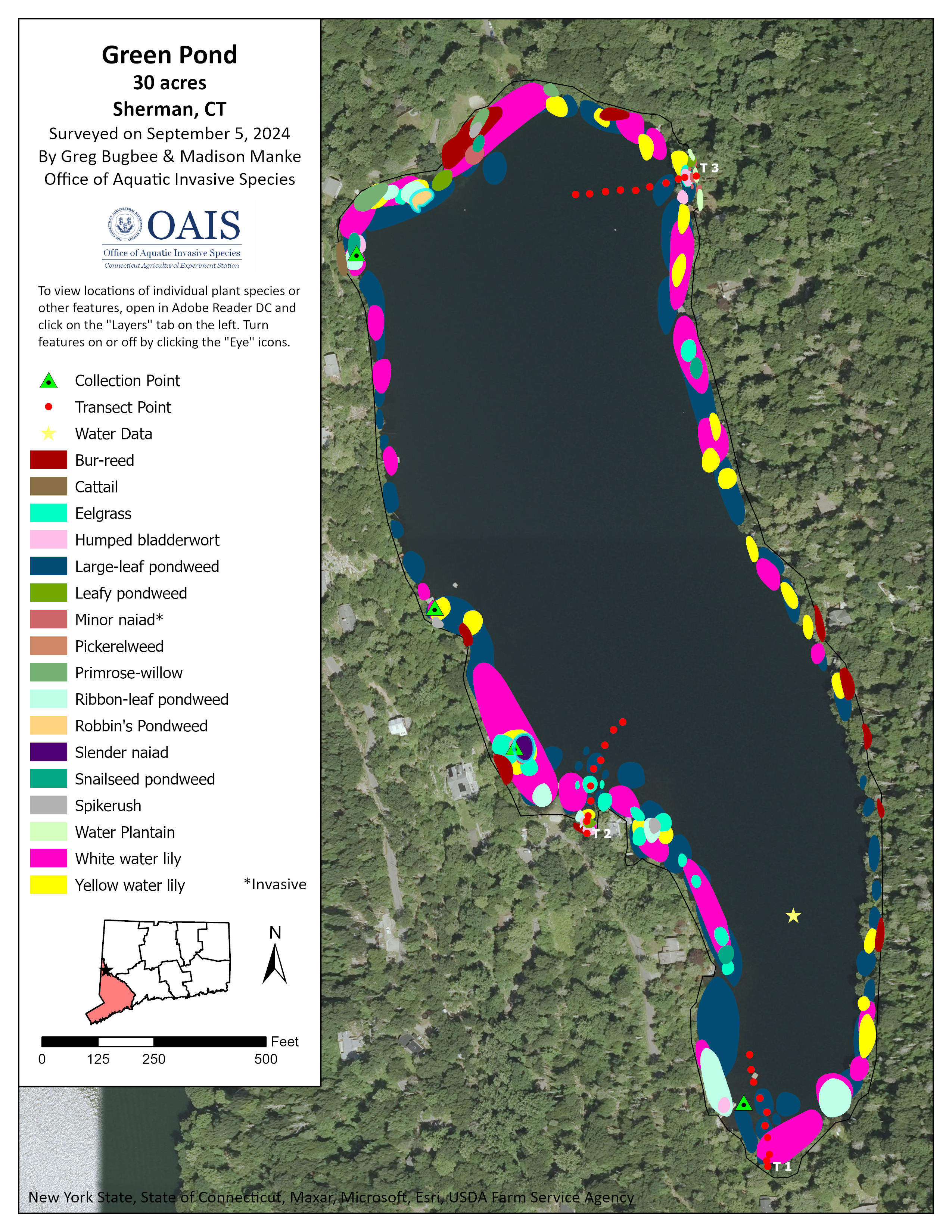 Vegetation map of Green Pond in Sherman, CT.