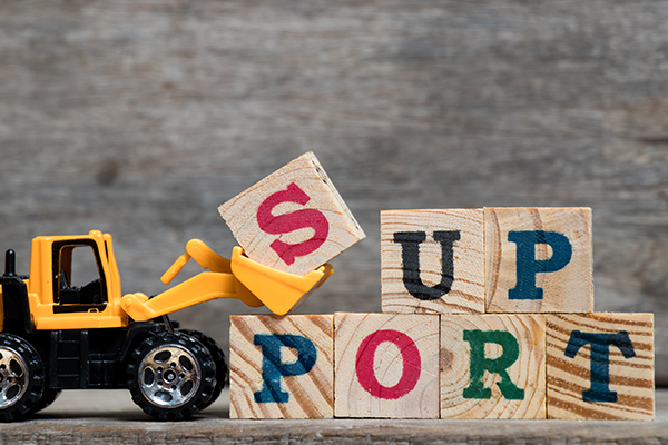 Wood blocks spelling support