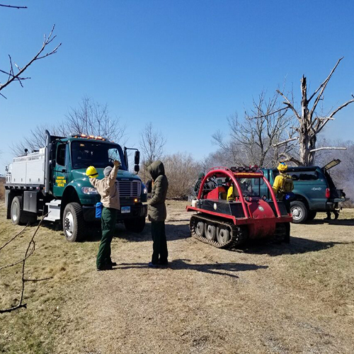 Vehicles used to fight wild fires in rural areas.
